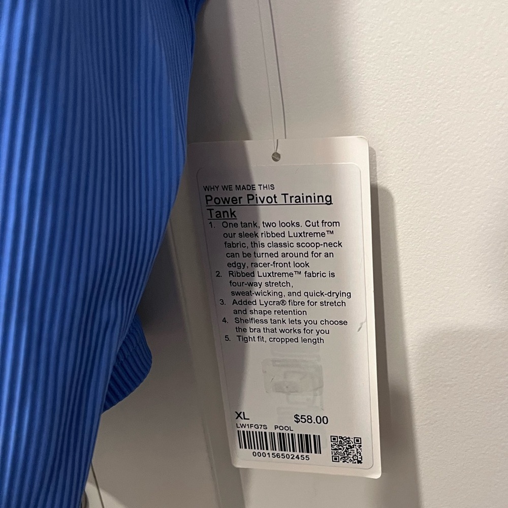LULULEMON NWT AUTHENTIC POWER PIVOT TRAINING CROP POOLSIDE BLUE COLOR TANK TOP - Picture 12 of 14